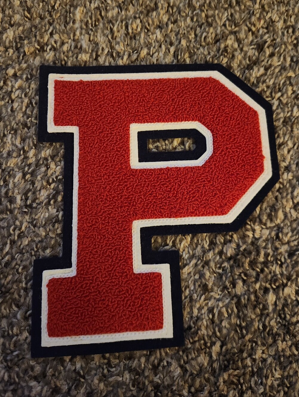 Vintage Chenille Varsity Letter P Patch for Letterman Jacket Red 7.5"